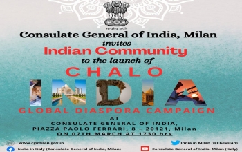 Consulate General of India in Milan invites the Indian Community to the launch of #ChaloIndia Global Diaspora Campaign by Hon’ble Prime Minister Shri Narendra Modi on 7th March 2024. Details in the flyer below.